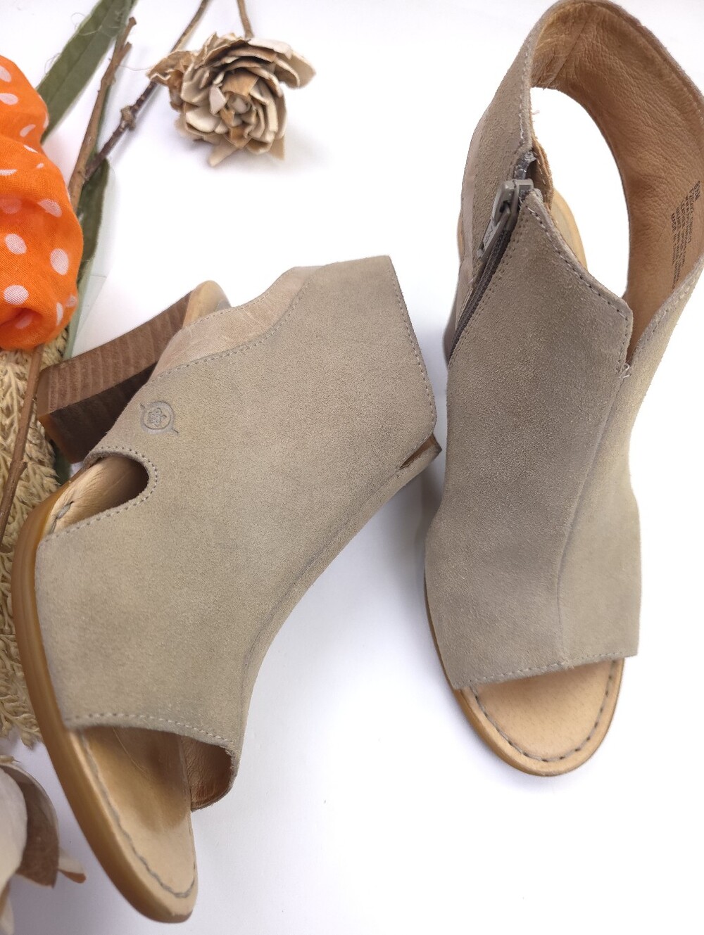 Born Taupe Suede Peep-Toe Slingback Heels 8 ½m
